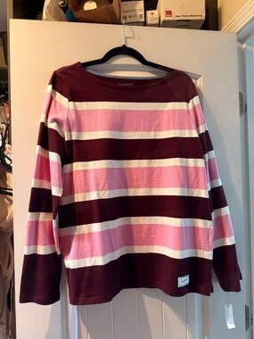 Talbots Burgundy and White Striped Long Sleeve Top size L